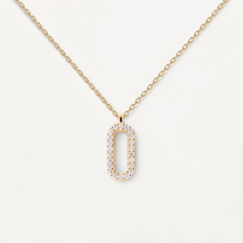 NEW PDPaola Abi Octagon Pendant Necklace Yellow Gold Plated White Zirconia